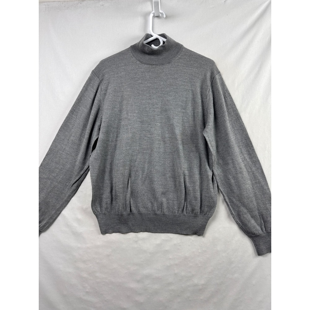 Paul Fredrick Mock Neck Sweater Mens XL Gray Merino Wool Blend Fine Knit Office